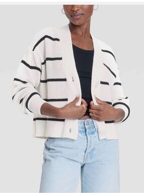 Universal Thread Cream & Black Striped Open-Front Cardigan